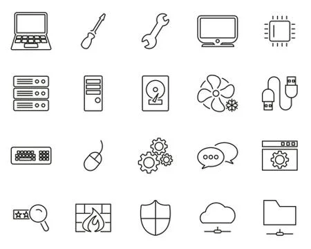 Computer Repair Or Computer Service Icons Thin Line Set Big Stock Illustration