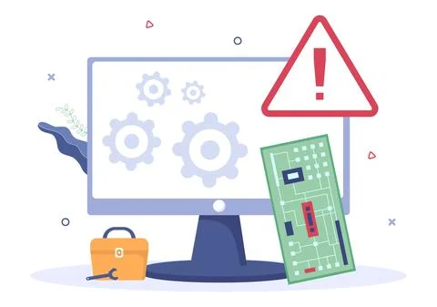 Computer Repair or Service Flat Cartoon Illustration with Tools Repairman Ele Stock Illustration