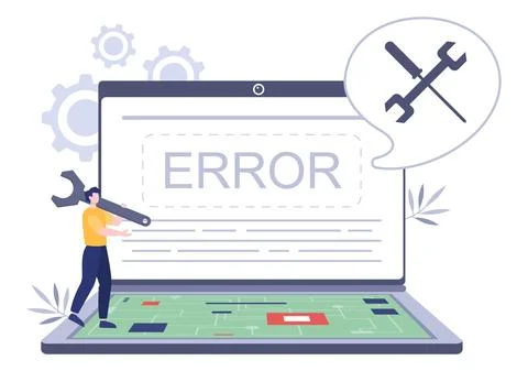 Computer Repair or Service Flat Cartoon Illustration with Tools Repairman Ele Stock Illustration