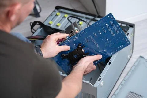Computer repair, personal computer assembly and PC assembly Stock Photos