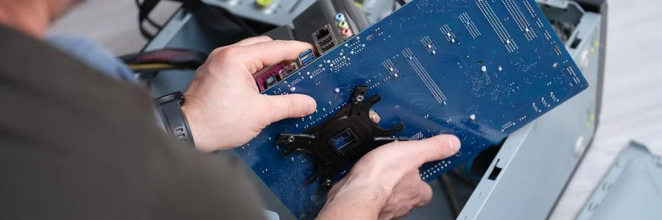 Computer repair, personal computer assembly and PC assembly Stock Photos