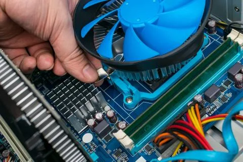 Computer repair, replacement of the processor cooling system 스톡 사진