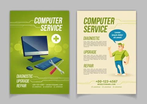 Computer repair service cartoon vector ad flayer Illustrazione stock