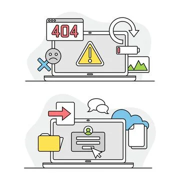 Computer repair service. error 404, disconnection from the Internet, hardware Stock Illustration
