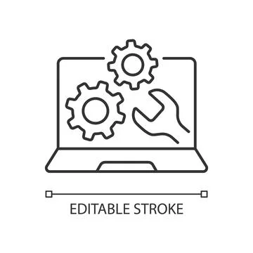 Computer repair service linear icon Stock Illustration