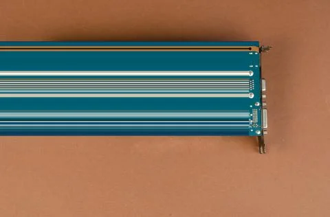 Computer repair services and components concept. Computer graphic card on bro Stock Photos