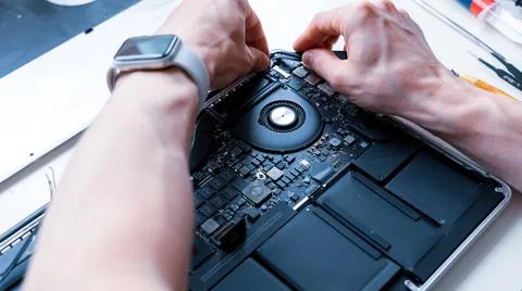 Computer repair services. Maintenance engineer support. Pc technician service Stock Photos