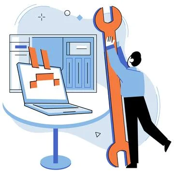 Computer repair services, website maintenance, diagnostics. Specialist fixing Stock Illustration
