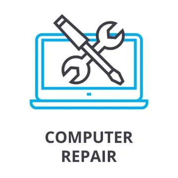 Computer repair thin line icon, sign, symbol, illustation, linear concept Stock Illustration