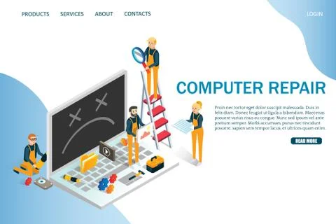 Computer repair vector website landing page design template Stock Illustration