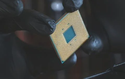 Computer Repairman Examining Pc Processor Stock Photos