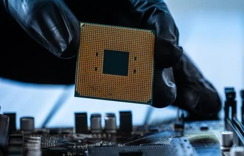 Computer Repairman Holding Pc Processor 스톡 사진