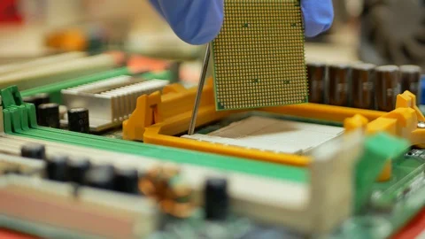 Computer Repairman Install Computer CPU Processor Stock Footage 122256179