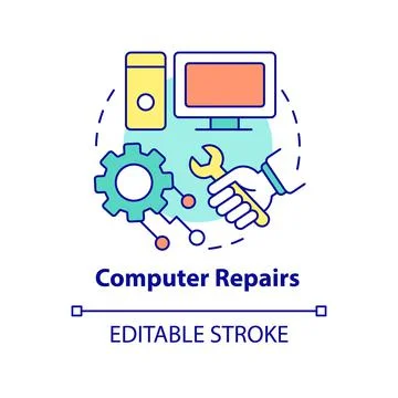 Computer repairs concept icon Stock Illustration