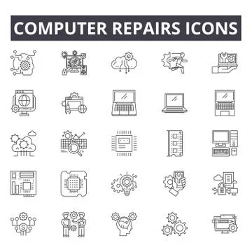 Computer repairs concept line icons, signs, vector set, linear concept, outline Illustrazione stock