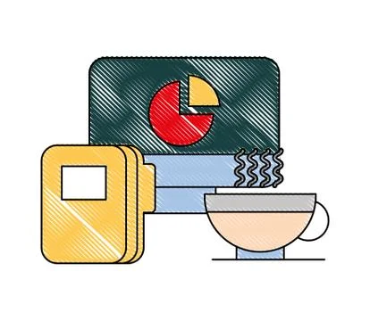 Computer report chart folder coffee cup office Stock Illustration