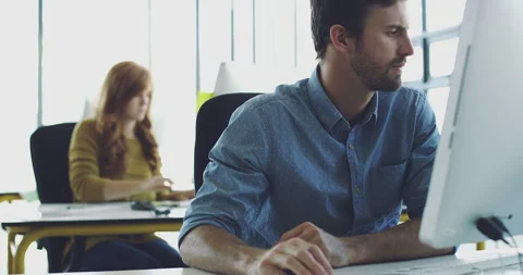 Computer, research man or programmer working for cybersecurity, app coding or Video stock 241076813