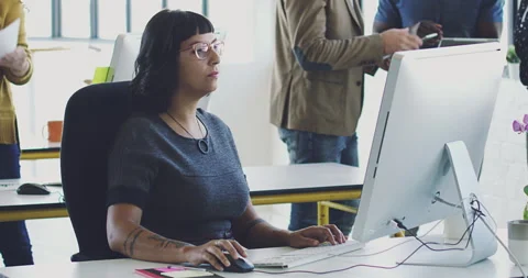 Computer, research woman or programmer working for cybersecurity, app coding or Stock Footage 241078304