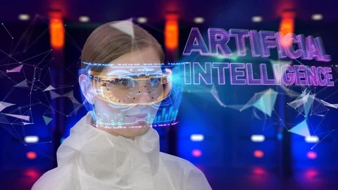 Computer researcher uses virtual reality headset to access AI data Stock Footage 100158252