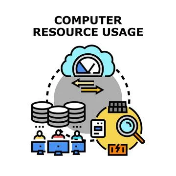 Computer resource usage concept for business analytics Stock Illustration