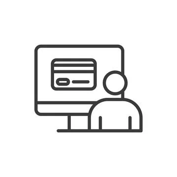 Computer retailing, icon in line design. Computer, retailing, electronics, sales Stock Illustration
