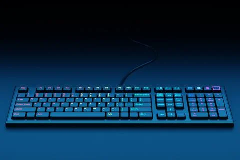 Computer RGB keyboard on black background. 3D rendering of streaming gear and Illustration