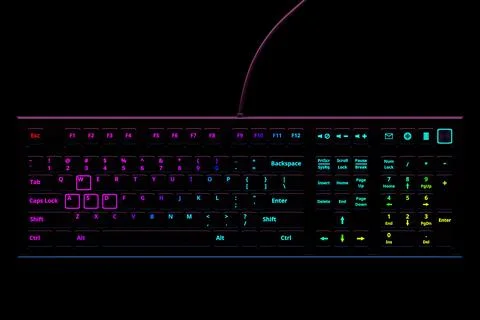 Computer RGB keyboard on black background. 3D rendering of streaming gear and Illustration