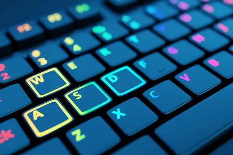 Computer RGB  keyboard  on black background. 3D rendering of streaming gear a Stock-Fotos