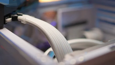 Computer Rig Close Up Showing Graphic Card Power Cable Stock Footage 311488695