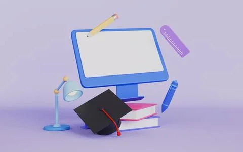 Computer with rising arrow, Online education course and student success Stock Illustration