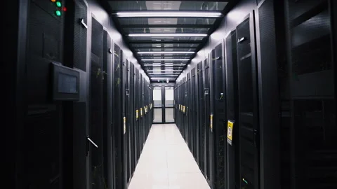 Computer room internet data server automatic door sensor light safety Stock Footage 233560657