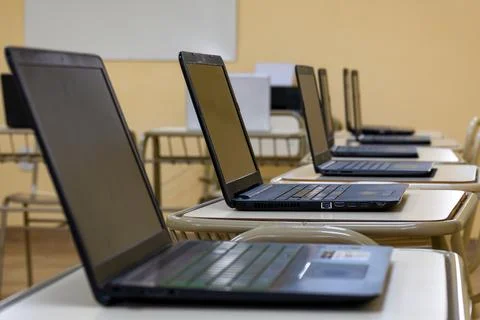 Computer room, with laptop for the study of boys. Stock Photos