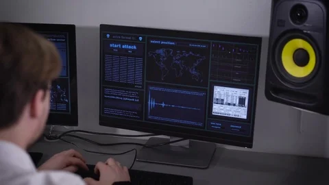 Computer room. The programmer by means of certain programs understands computer Stock Footage 72427946