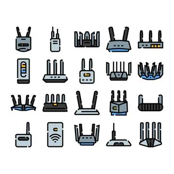 Computer router and modem devices collection icons 스톡 일러스트