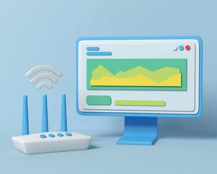 Computer with a router and Wi-Fi symbol Stock Illustration