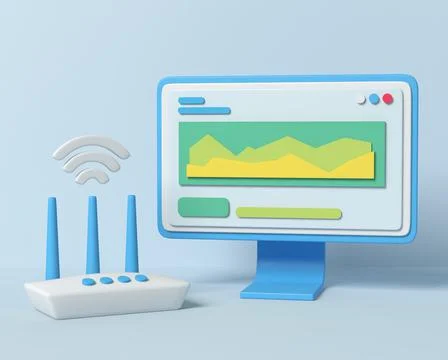 Computer with a router and Wi-Fi symbol Stock Illustration