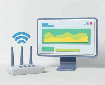Computer with a router and Wi-Fi symbol Stock Illustration