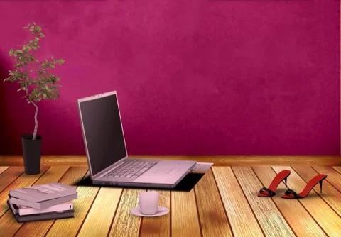 Computer in the rustic room Stock Illustration