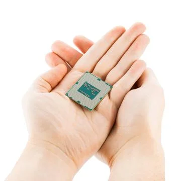  Computer s processor in two hands isolated on a white background Computer... 写真素材