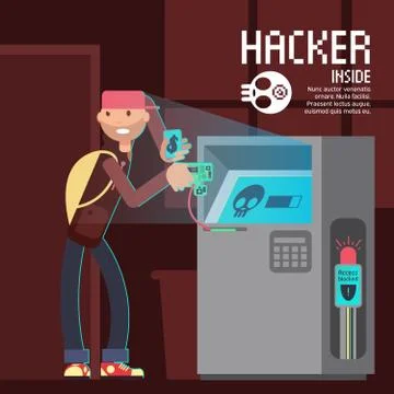 Computer safety and computer crime vector concept with cartoon hacker character 스톡 일러스트