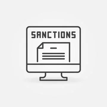 Computer with Sanctions Documents vector concept outline icon Stock Illustration