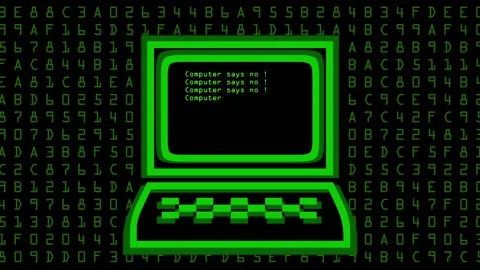 Computer says no retro style with data background Stock Footage 196122077