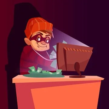 Computer scammer cartoon illustration Stock Illustration