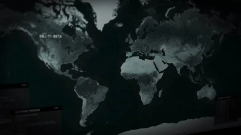 Computer scanning military bases, deploying troops in Riyadh, Near East. UI Stock Footage 242830274
