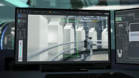 Computer scanning the product packages transported by automated machinery Stock Footage 273323859