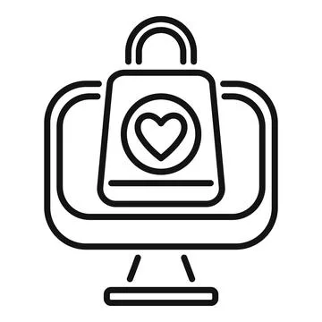 Computer scanning shopping bag with heart for online donation Stock Illustration