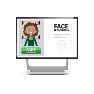 Computer Scanning User Female Face Identification Technology Access Control Stock Illustration