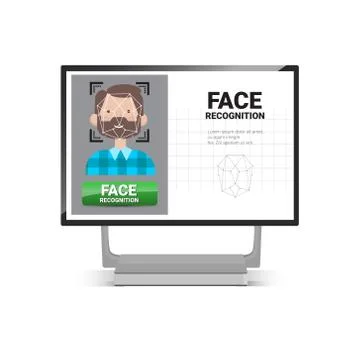Computer Scanning User Male Face Identification Technology Access Control System Illustrazione stock