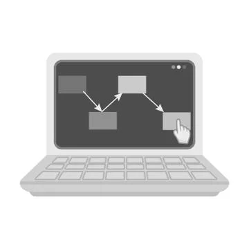 Computer with the scheme of moving the goods. Logistics and delivery single icon Stock Illustration