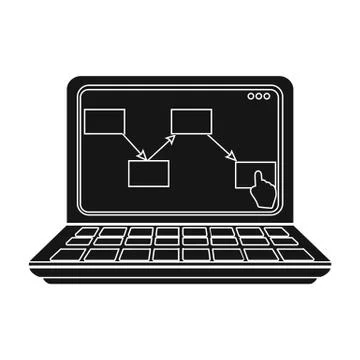 Computer with the scheme of moving the goods. Logistics and delivery single icon Stock Illustration